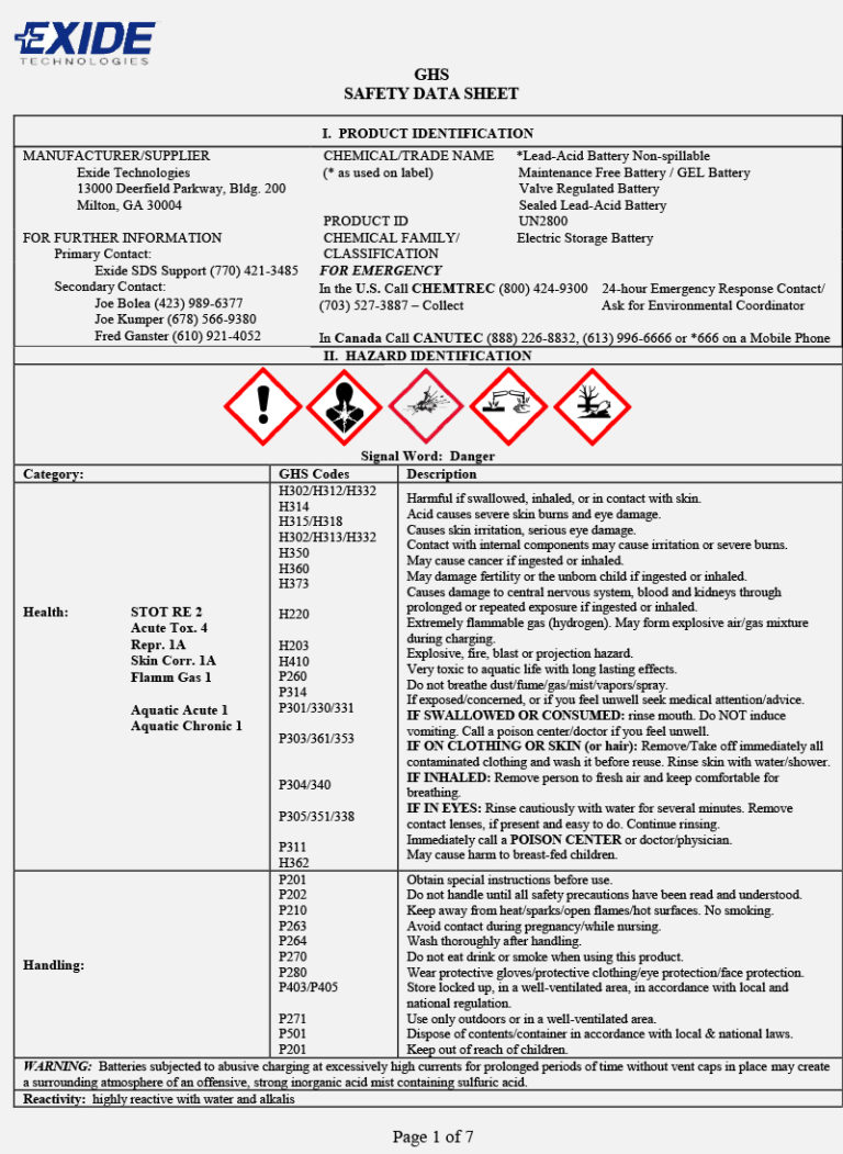 MSDS Sheets | Advanced Battery Systems