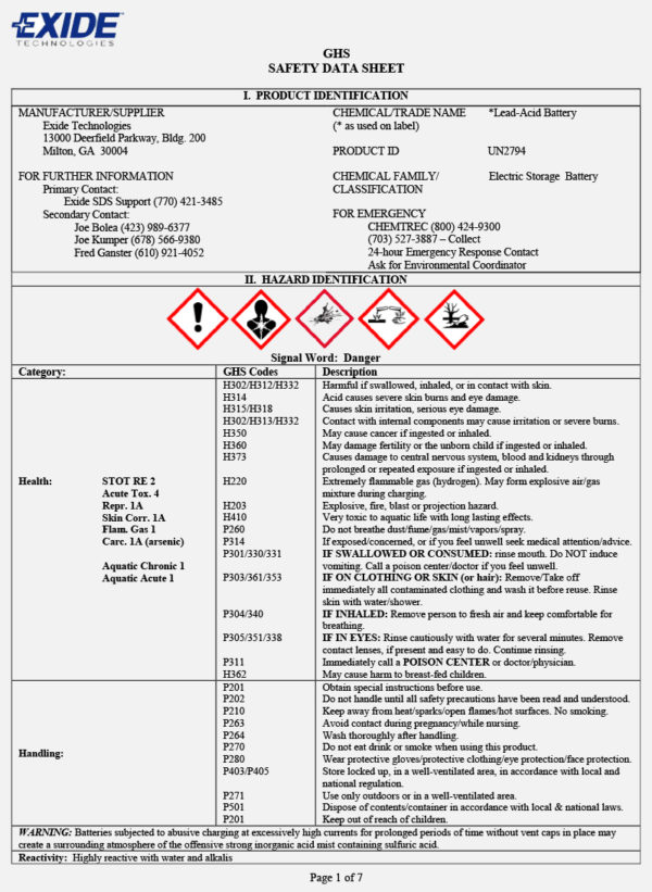 MSDS Sheets | Advanced Battery Systems